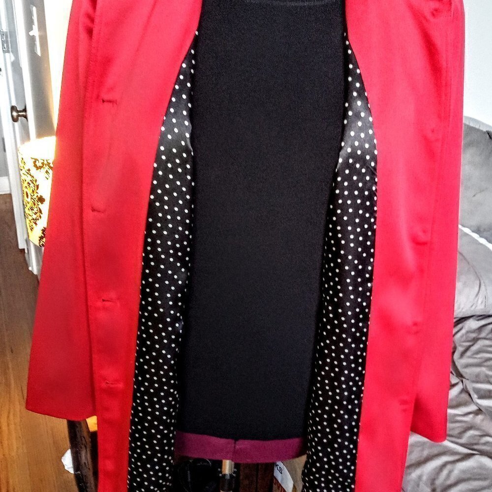 Peter Nygard Knee-Length Red Jacket Polka Dot Lining